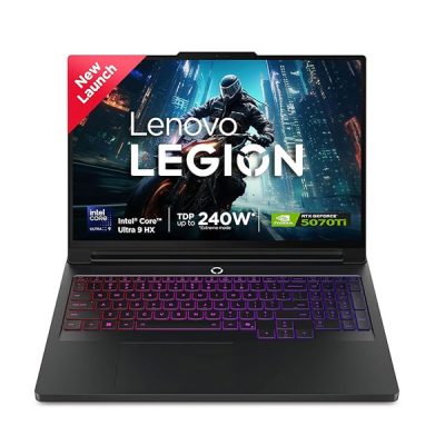 Lenovo Legion Pro 7 (83F500D7IN) Gaming Laptop (Intel® Core Ultra 9 275HX / 24C (8P + 16E) / NVIDIA® GeForce RTX™ 5070 Ti 12GB GDDR7 / 1TB SSD M.2 2242 PCIe® 4.0×4 NVMe / 16″ WQXGA (2560×1600) OLED 500nits)